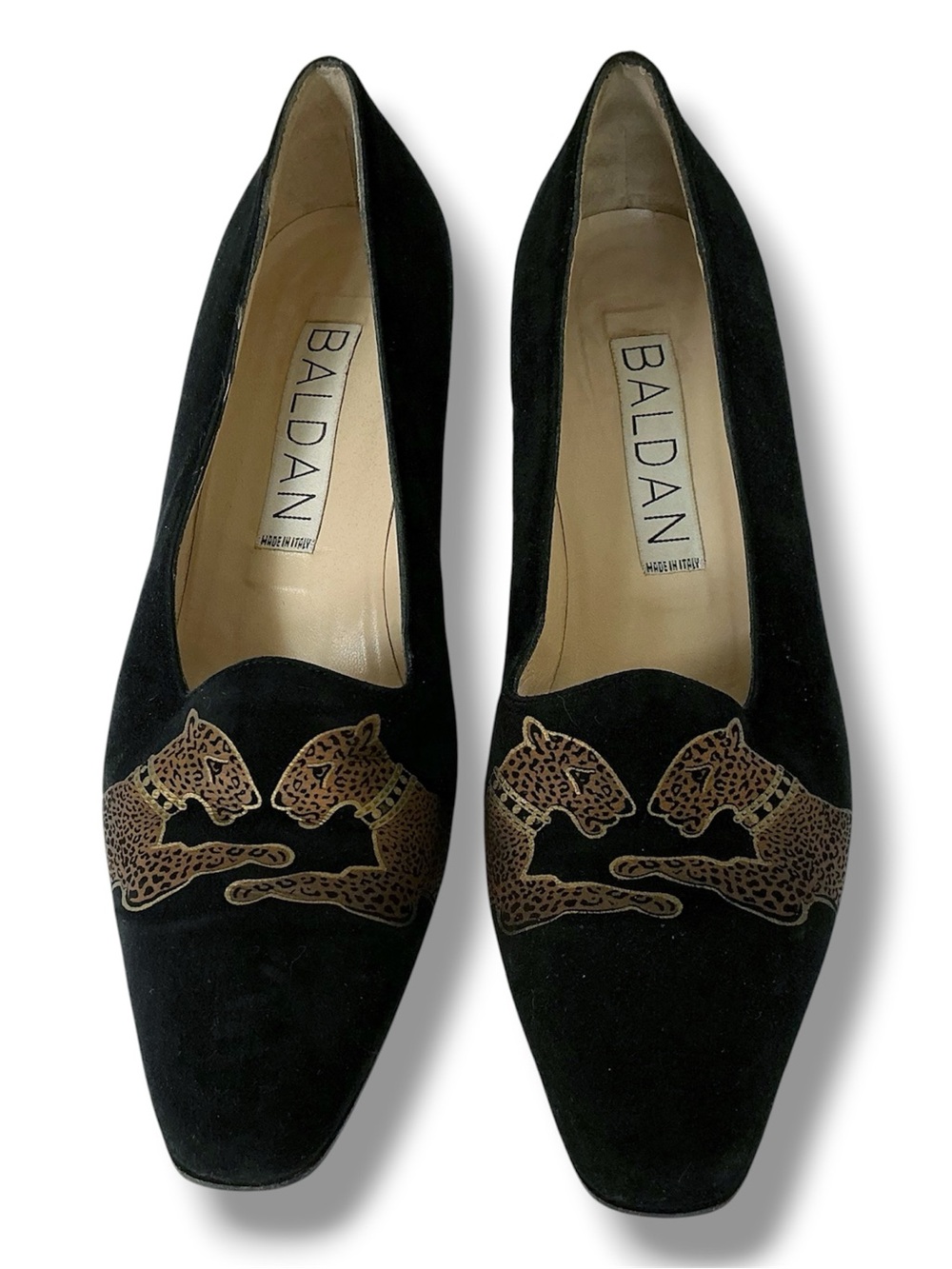 Baldan  Leopard Embossed Black Suede Leather Pumps EU Size 39.5